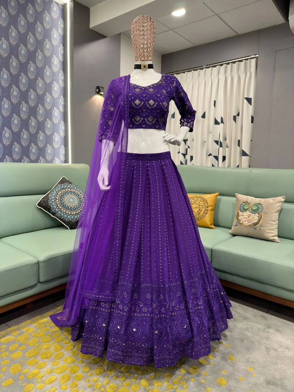 Purple Georgette Lehenga Choli Boutique Collection | Elegant Ethnic Wear with Sequins Embroidery