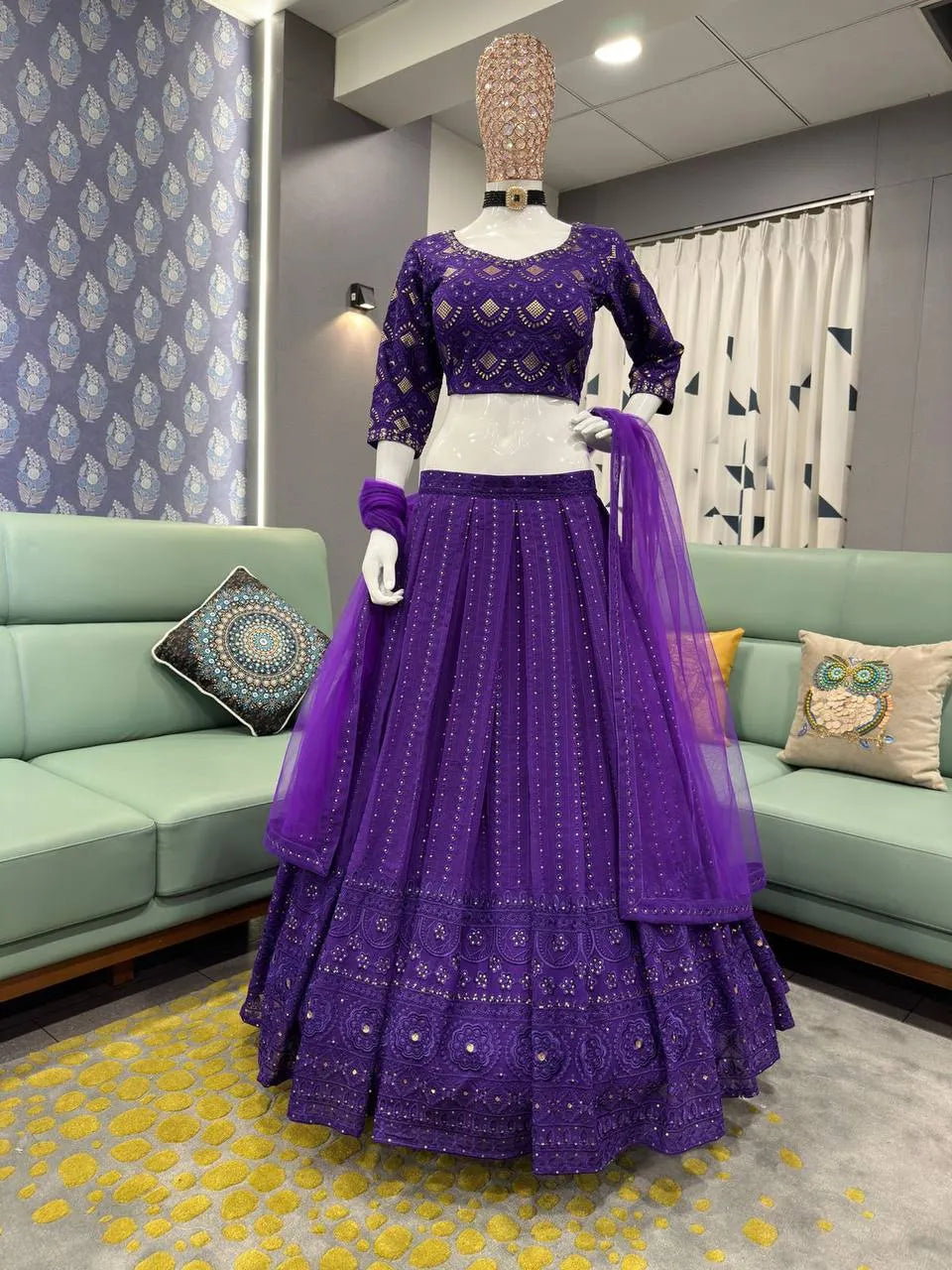 Purple Georgette Lehenga Choli Boutique Collection | Elegant Ethnic Wear with Sequins Embroidery