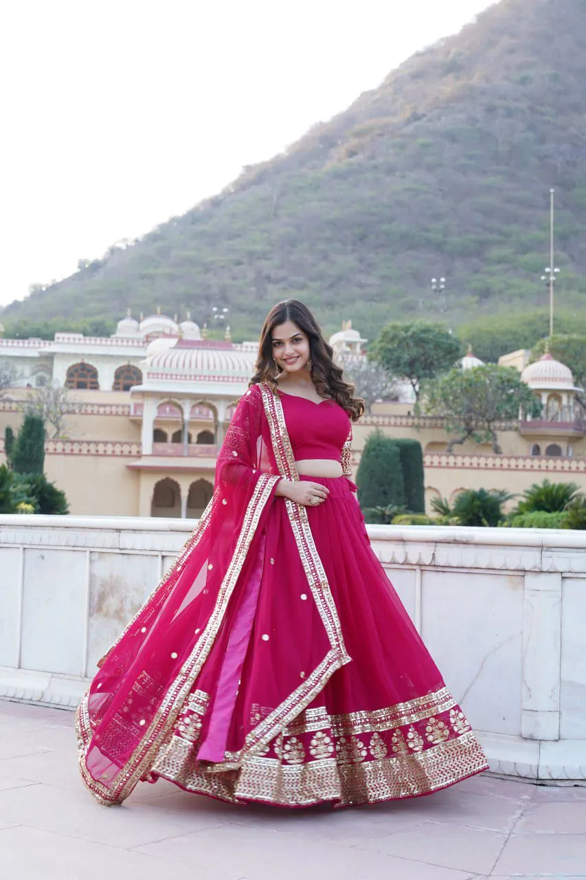 Designer Georgette Lehenga Choli – Glamorous Sequins Embroidery with Elegant Lace Border Dupatta!