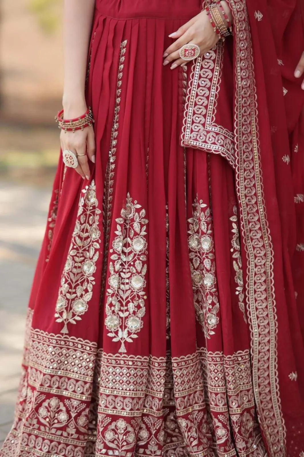 Red Georgette Lehenga Choli with Gorgeous Embroidery & Sequins Detailing