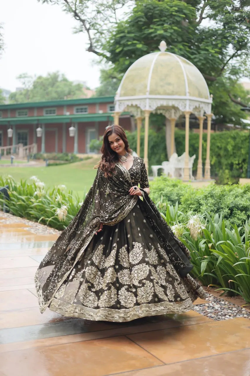 🖤 Black Rangoli Silk Lehenga Choli 🖤