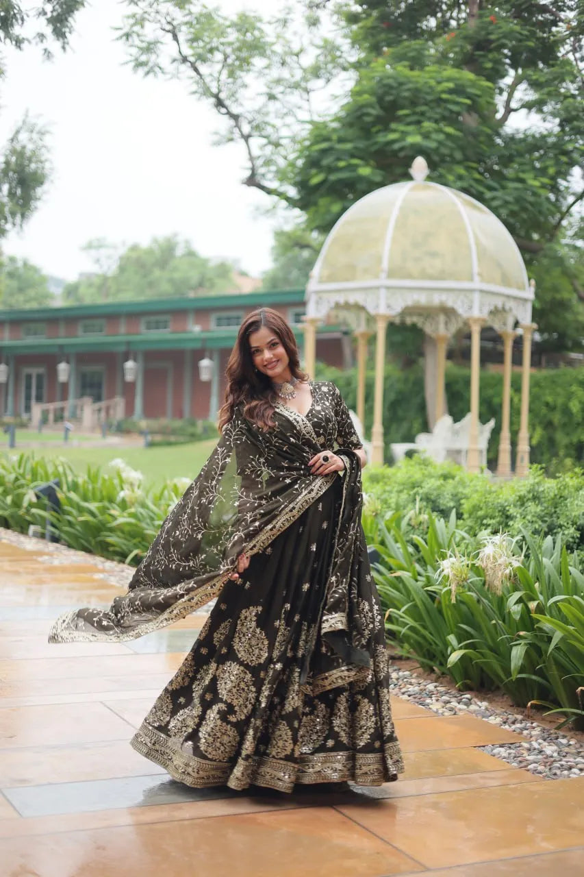 🖤 Black Rangoli Silk Lehenga Choli 🖤