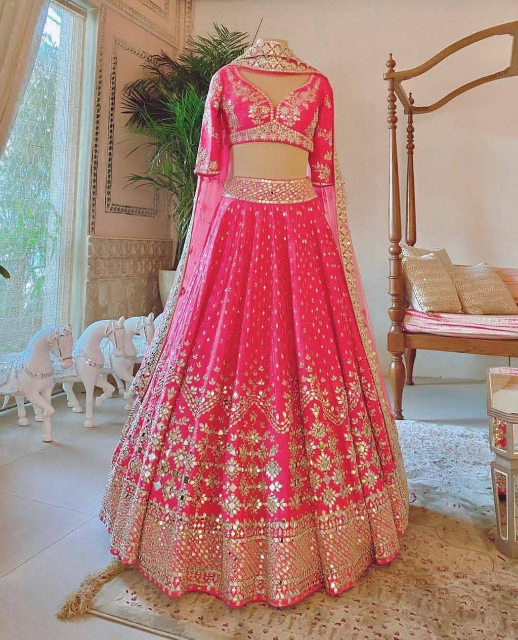 Glamorous Allure: Phantom Silk Lehenga Choli with Heavy Mirror and Embroidery Work