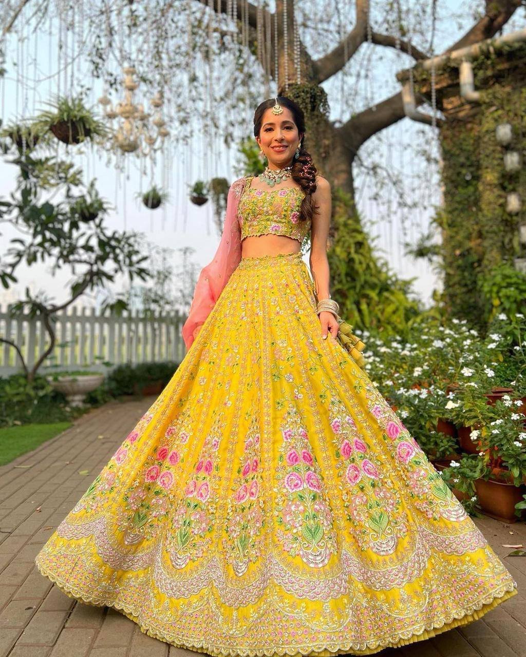 Regal Grace: Malai Satin Yellow Silk Lehenga Choli with Heavy Embroidery