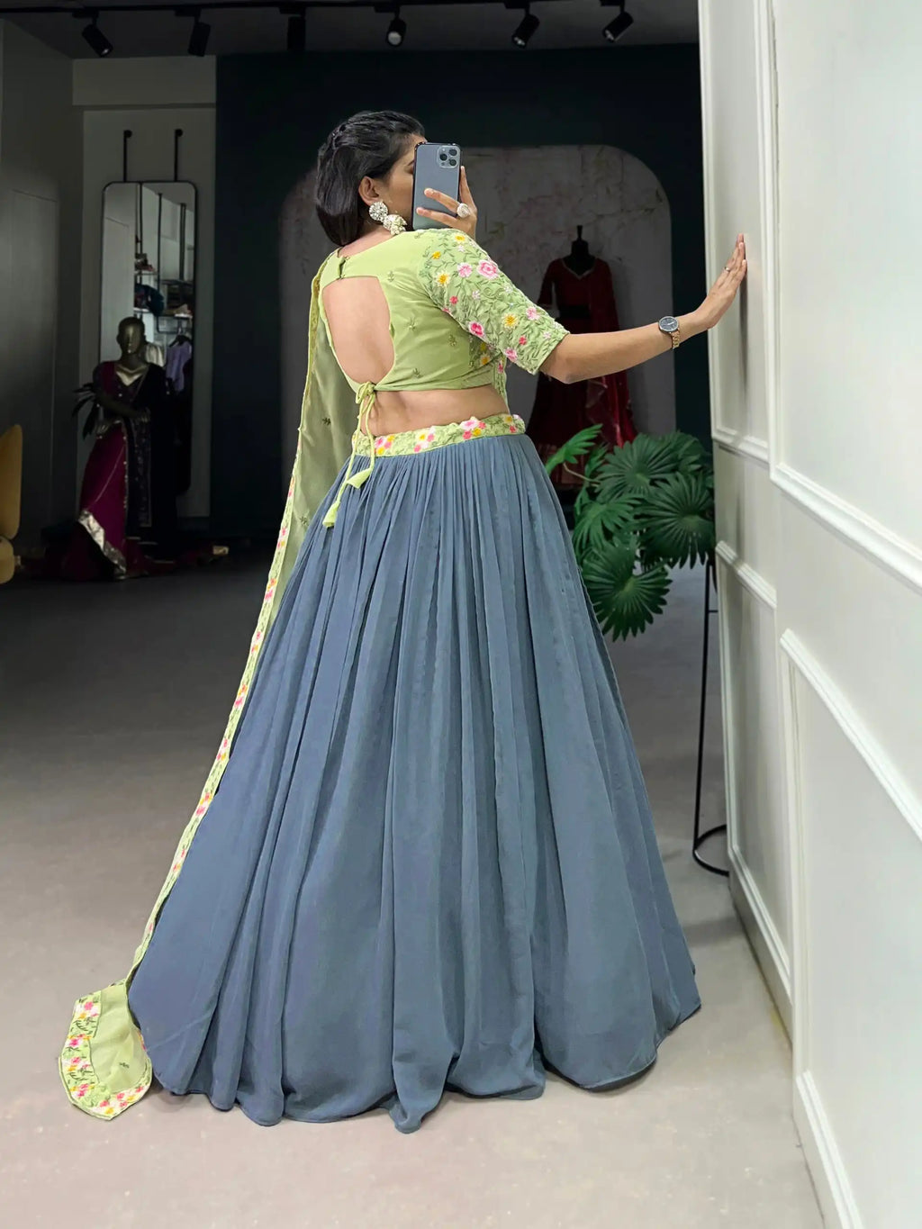 Glam Georgette Lehenga Choli – Sequins & Embroidery Magic