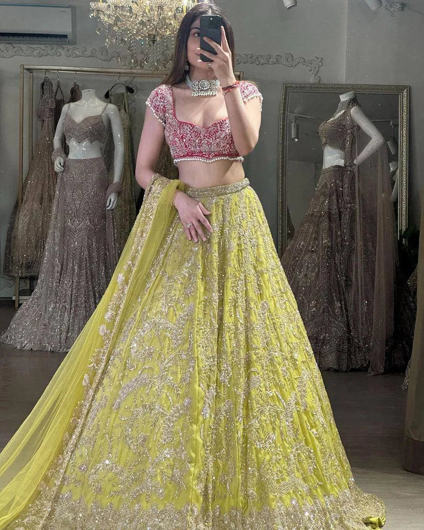 Exquisite Lehenga Choli with Sequins & Pearl Embroidery