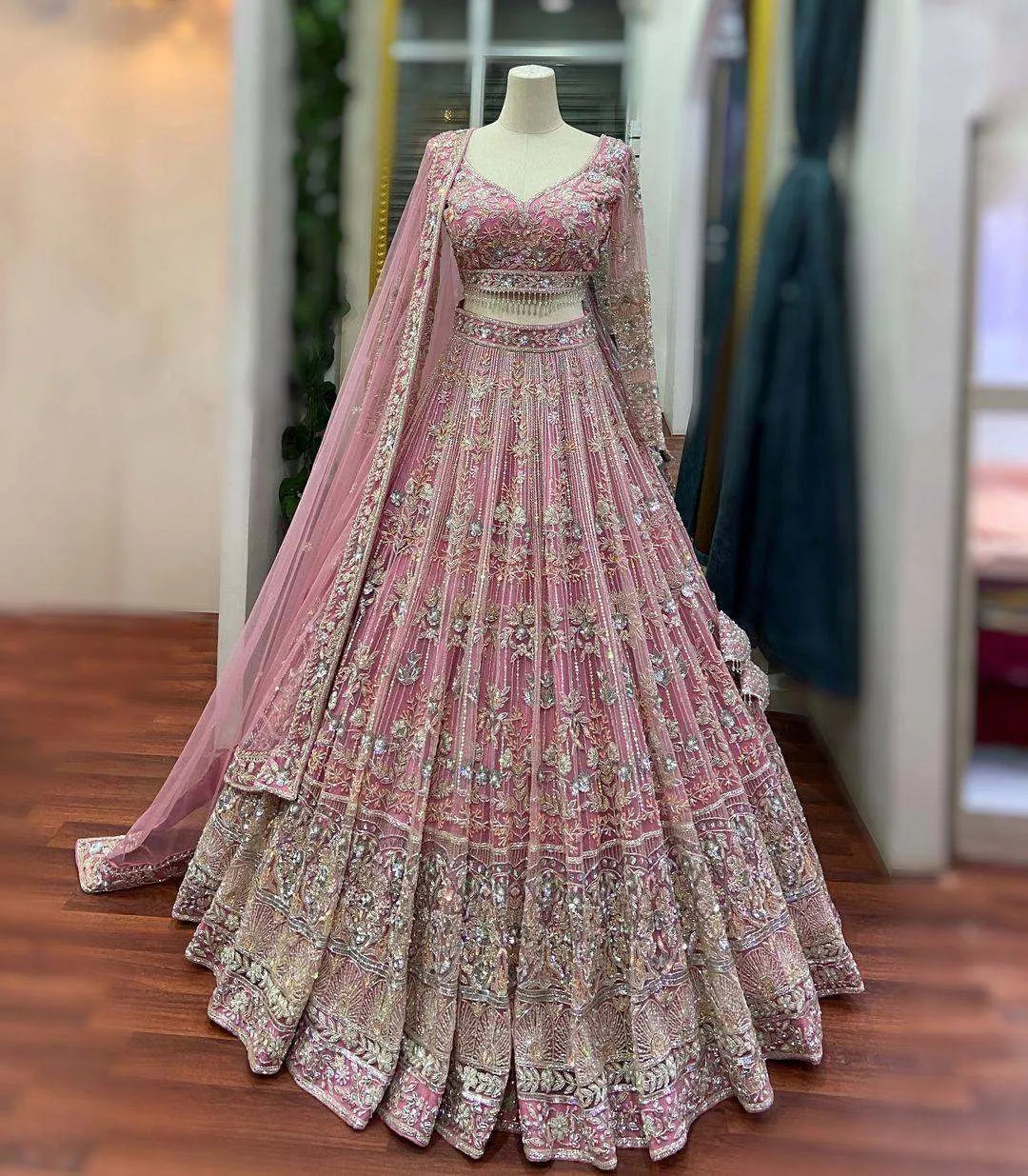 Net Wedding Lehenga Choli – Soft Butterfly Net with Heavy Sequins Embroidery
