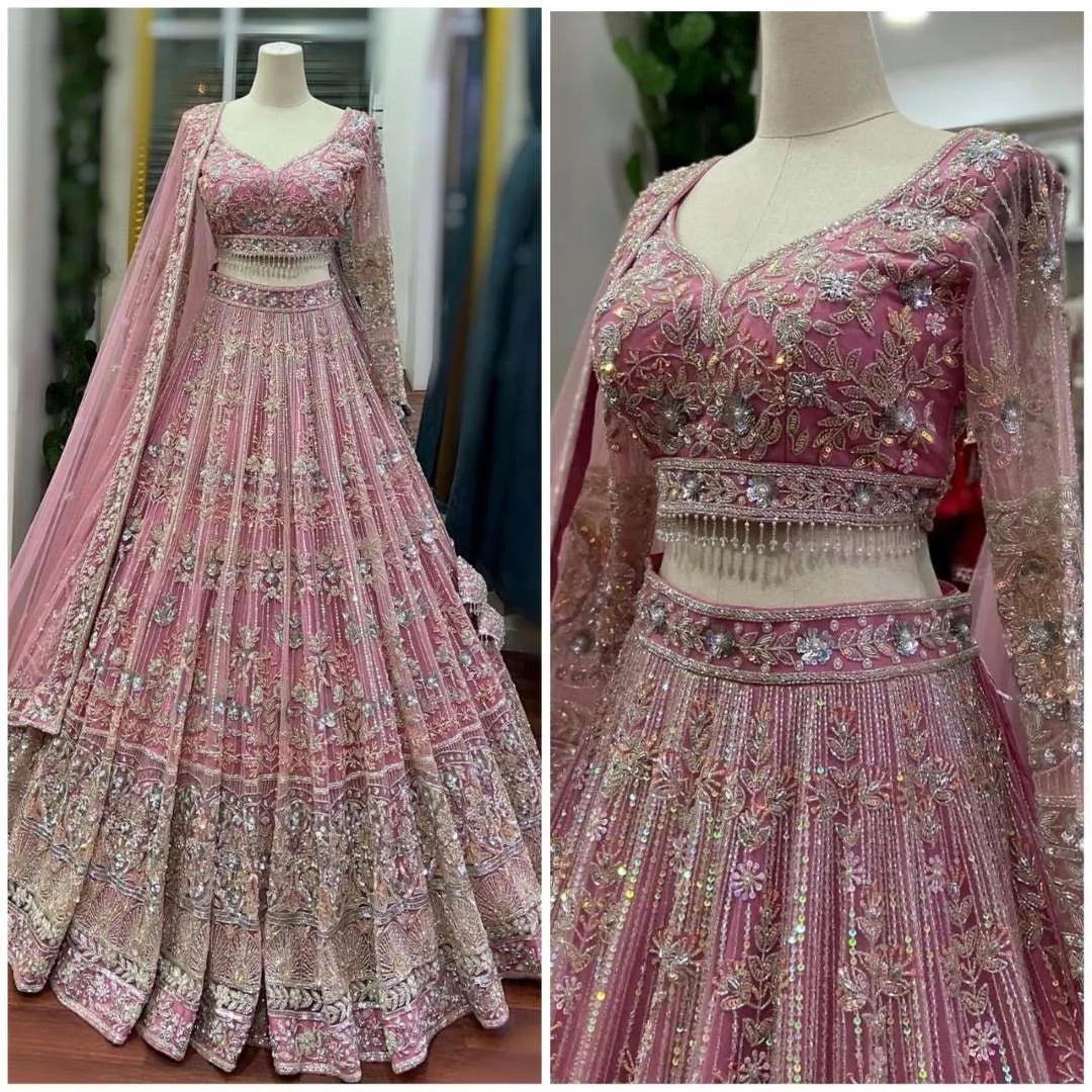 Net Wedding Lehenga Choli – Soft Butterfly Net with Heavy Sequins Embroidery