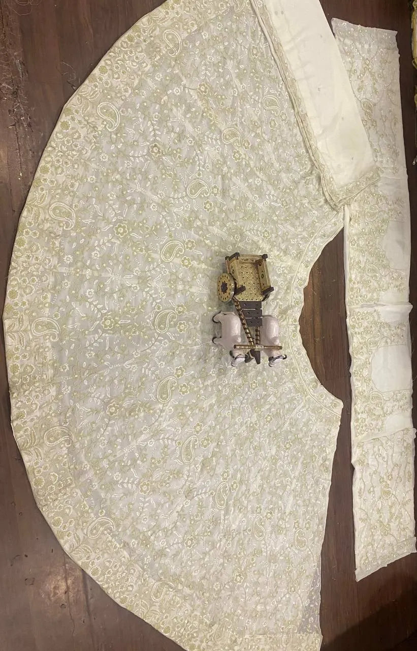 White Party Wear Lehenga Choli with Real Mirror, Stone & Sequins Embroidery
