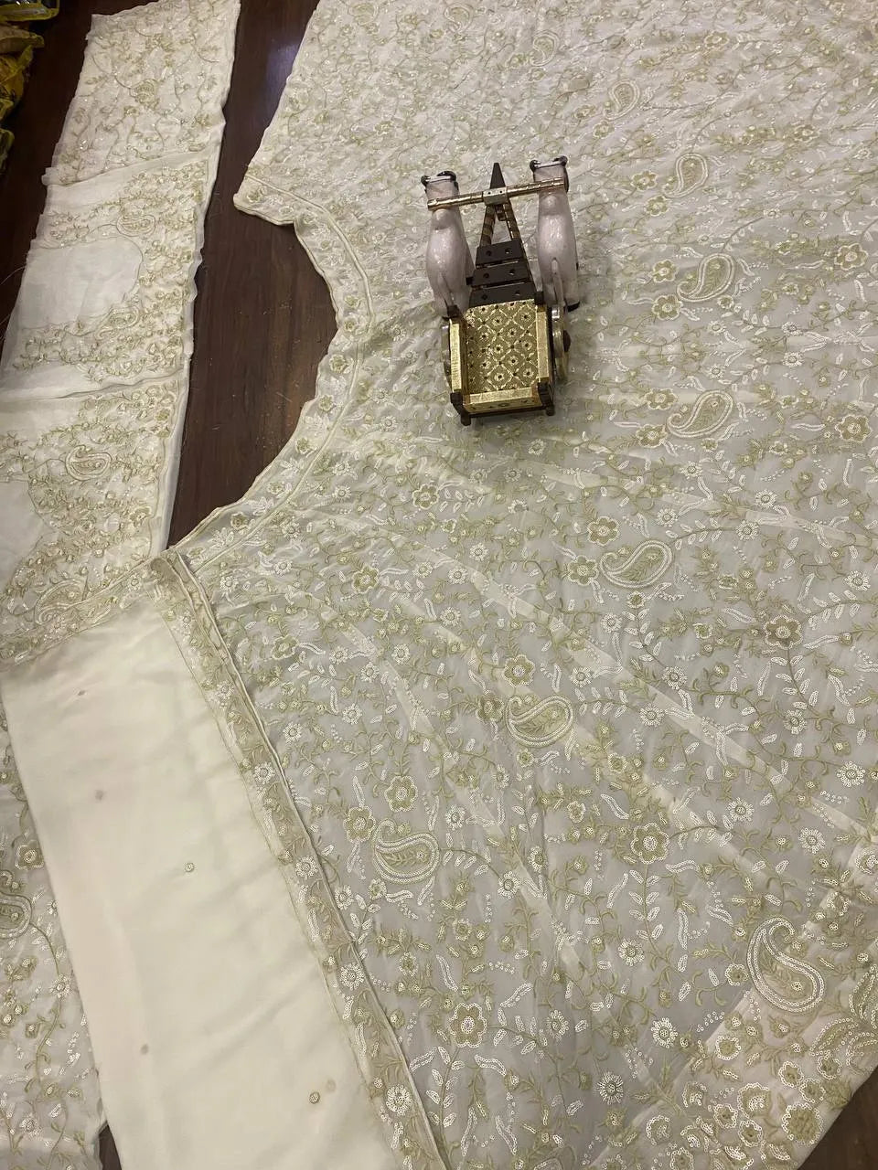 White Party Wear Lehenga Choli with Real Mirror, Stone & Sequins Embroidery