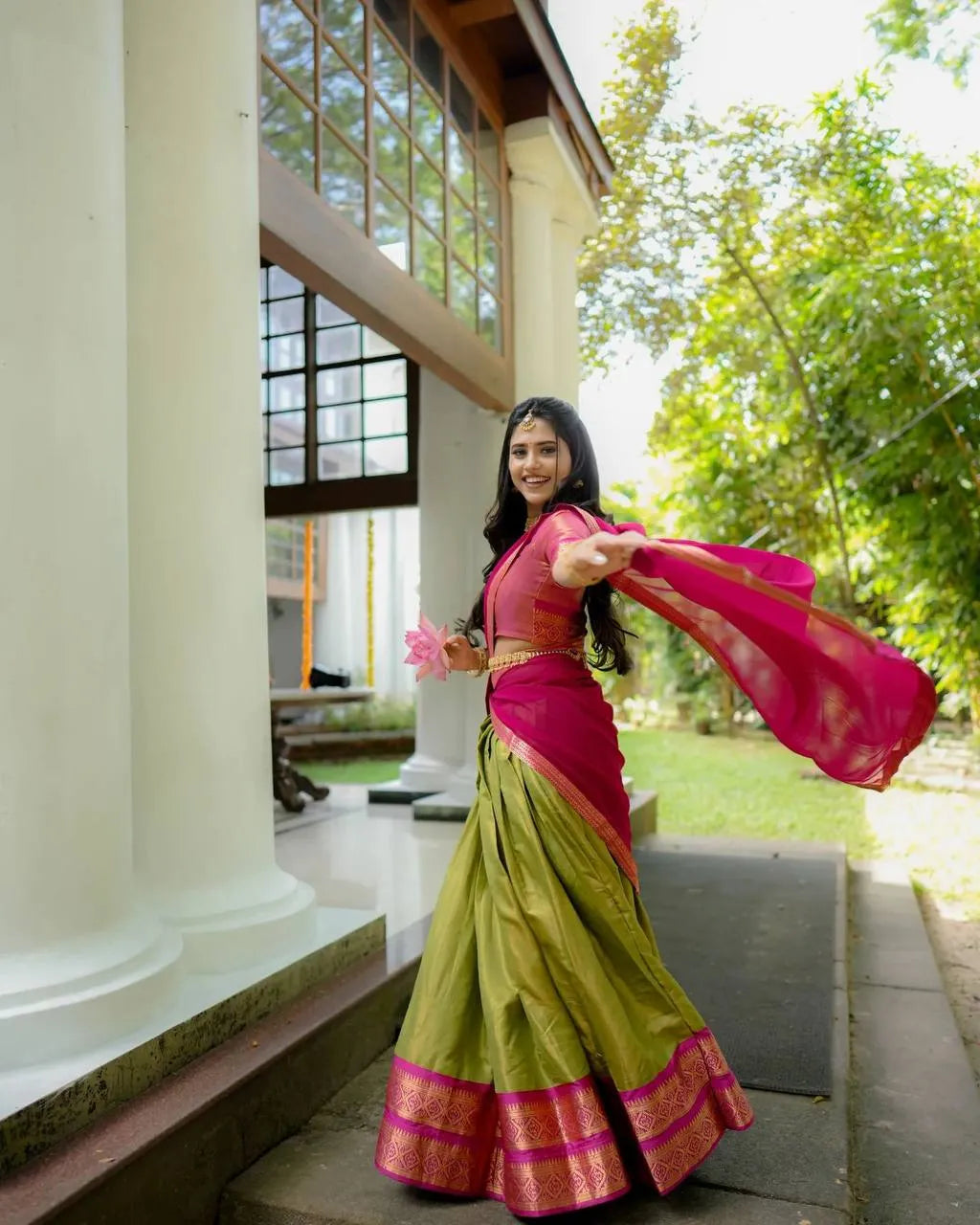 Exclusive South-Style Kanchipuram Silk Lehenga with Zari Weaving – Latest Ethnic Masterpiece