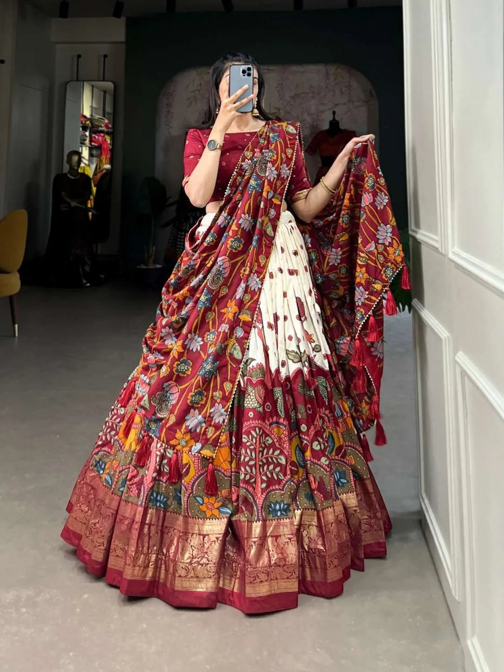 Stunning Kalamkari Print Lehenga Choli with Foil Work