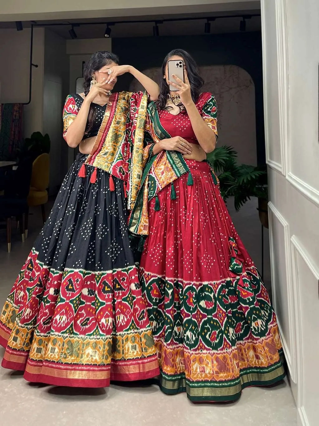 Stunning Tussar Silk Lehenga Choli Set | Floral Bliss with Patola and Gota Work