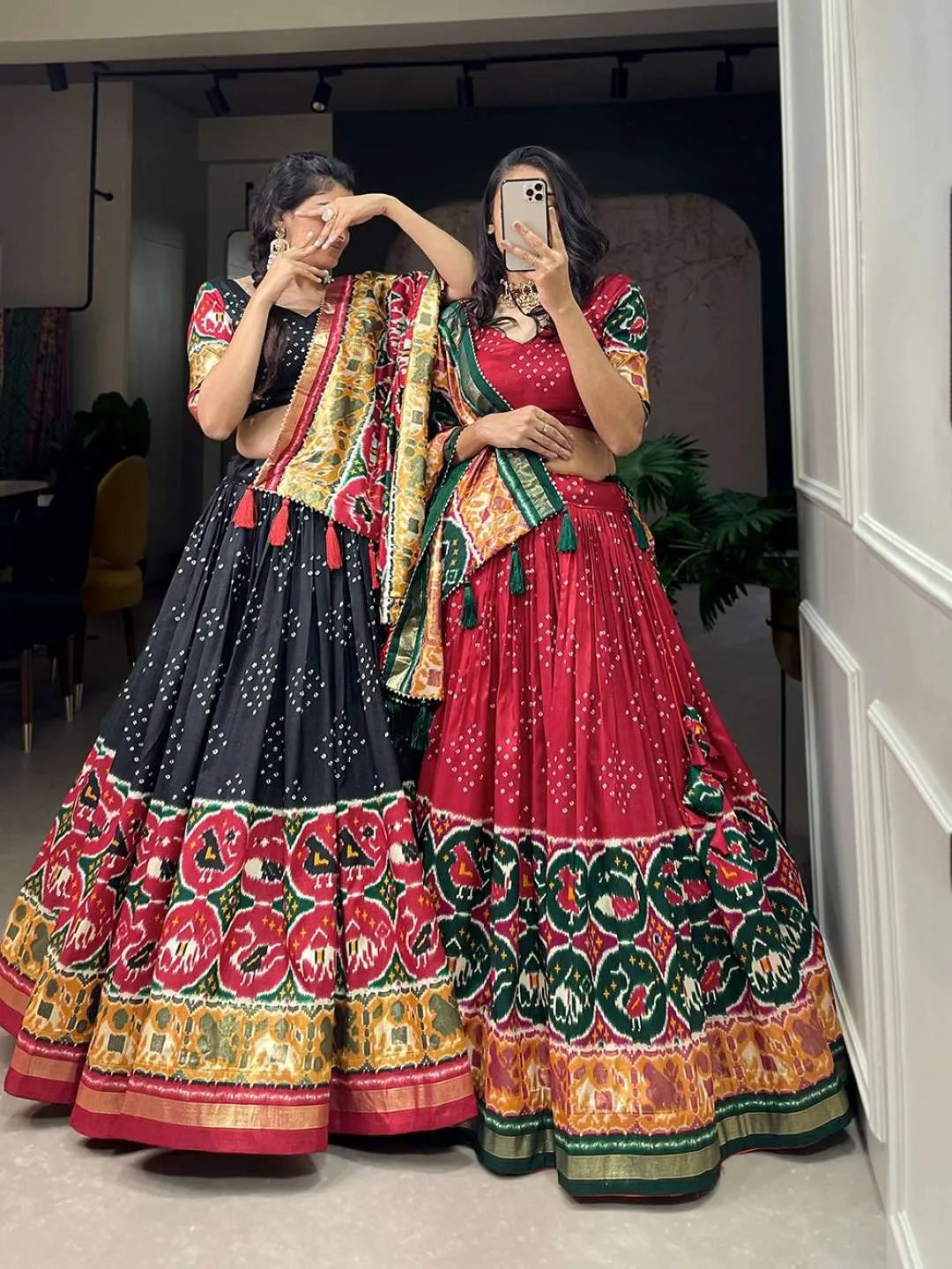 Stunning Tussar Silk Lehenga Choli Set | Floral Bliss with Patola and Gota Work