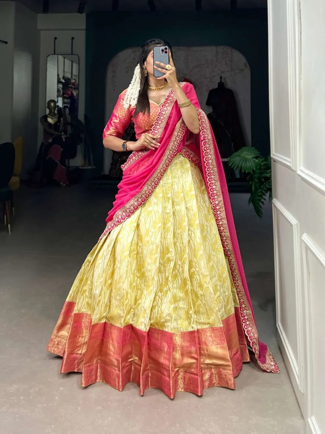 Elegant Pink Jacquard Silk Lehenga Choli Set - Perfect for Festivities